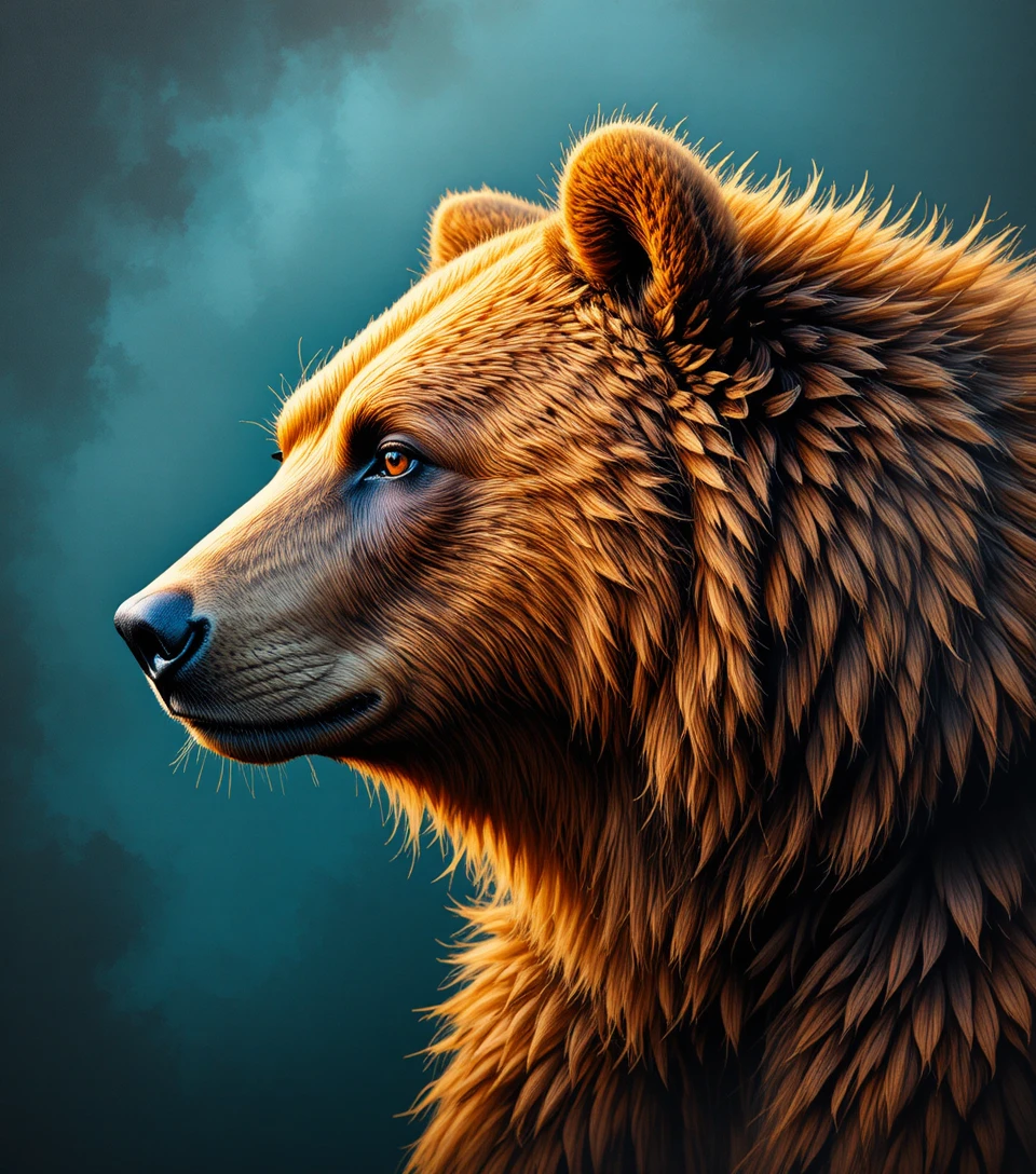 Close up side profile portrait of a calm brown bear