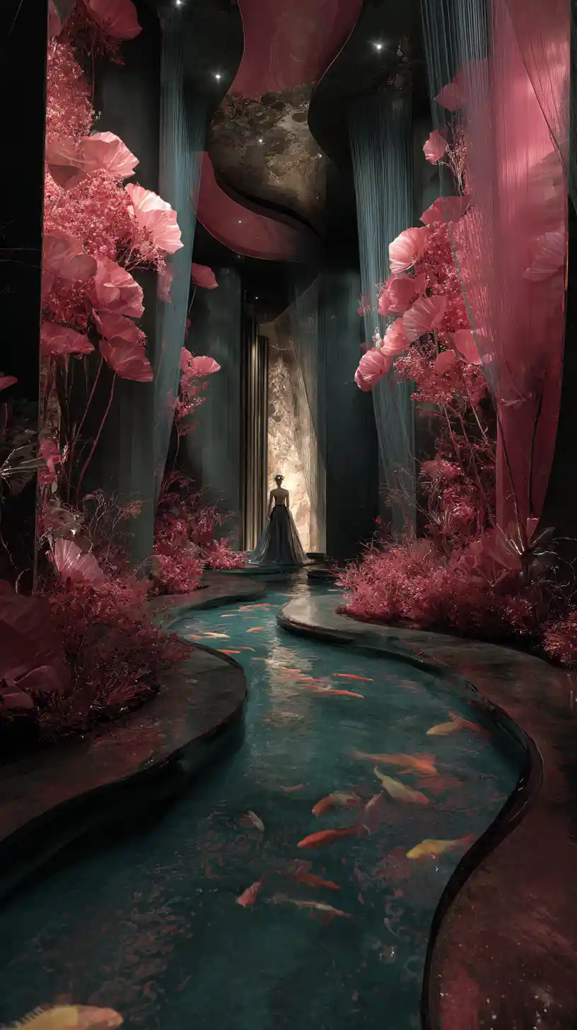 Surreal luxury interior with couture inspired gift box displays