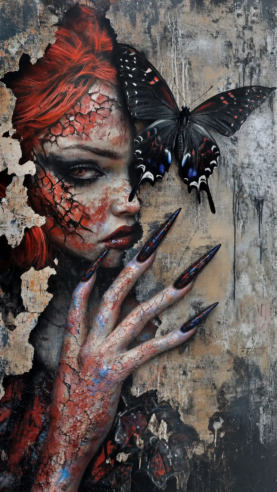 Feminine hand with butterfly details and colored nail highlights