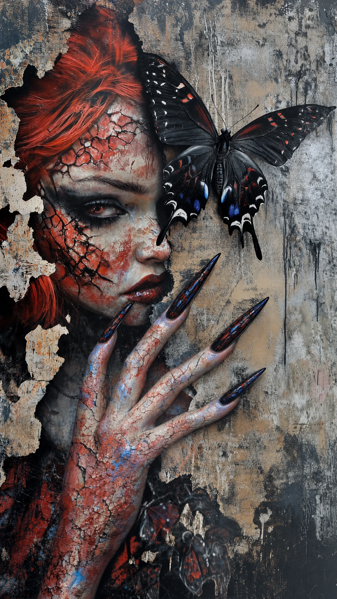 Feminine hand with butterfly details and colored nail highlights