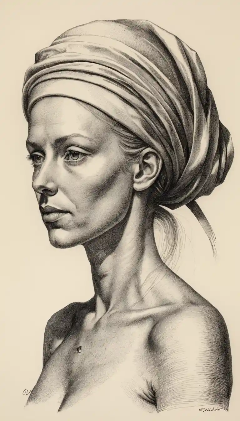 Nude woman with wine glass in soft pencil drawing