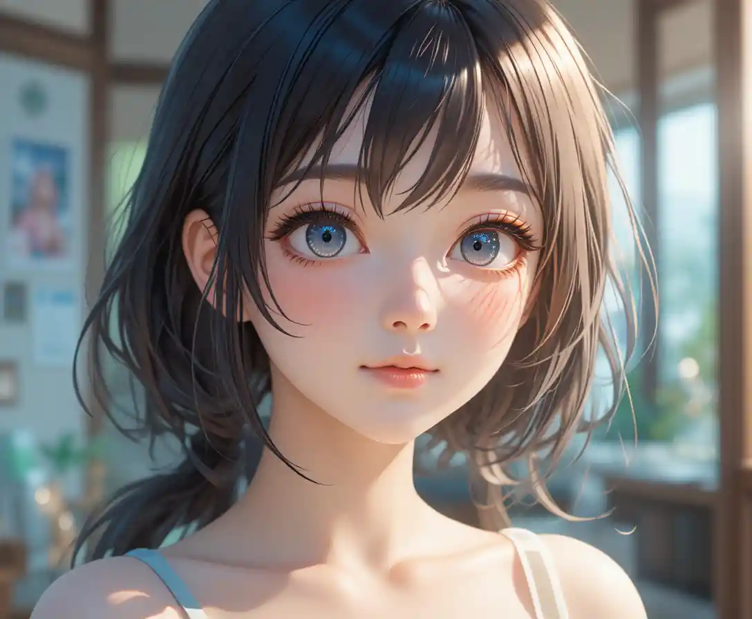 Anime girl portrait with soft light and pastel colors
