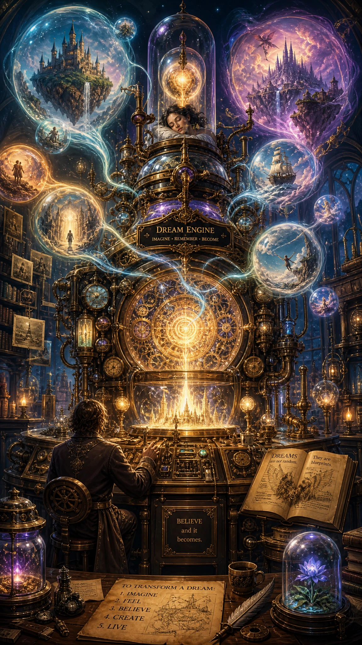 Surreal dream machine in a magical fantasy laboratory