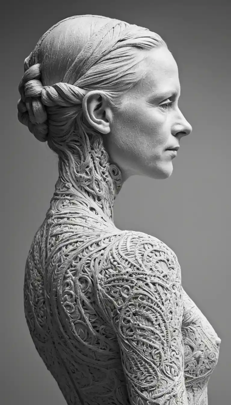 Charcoal nude woman holding wine glass in profile