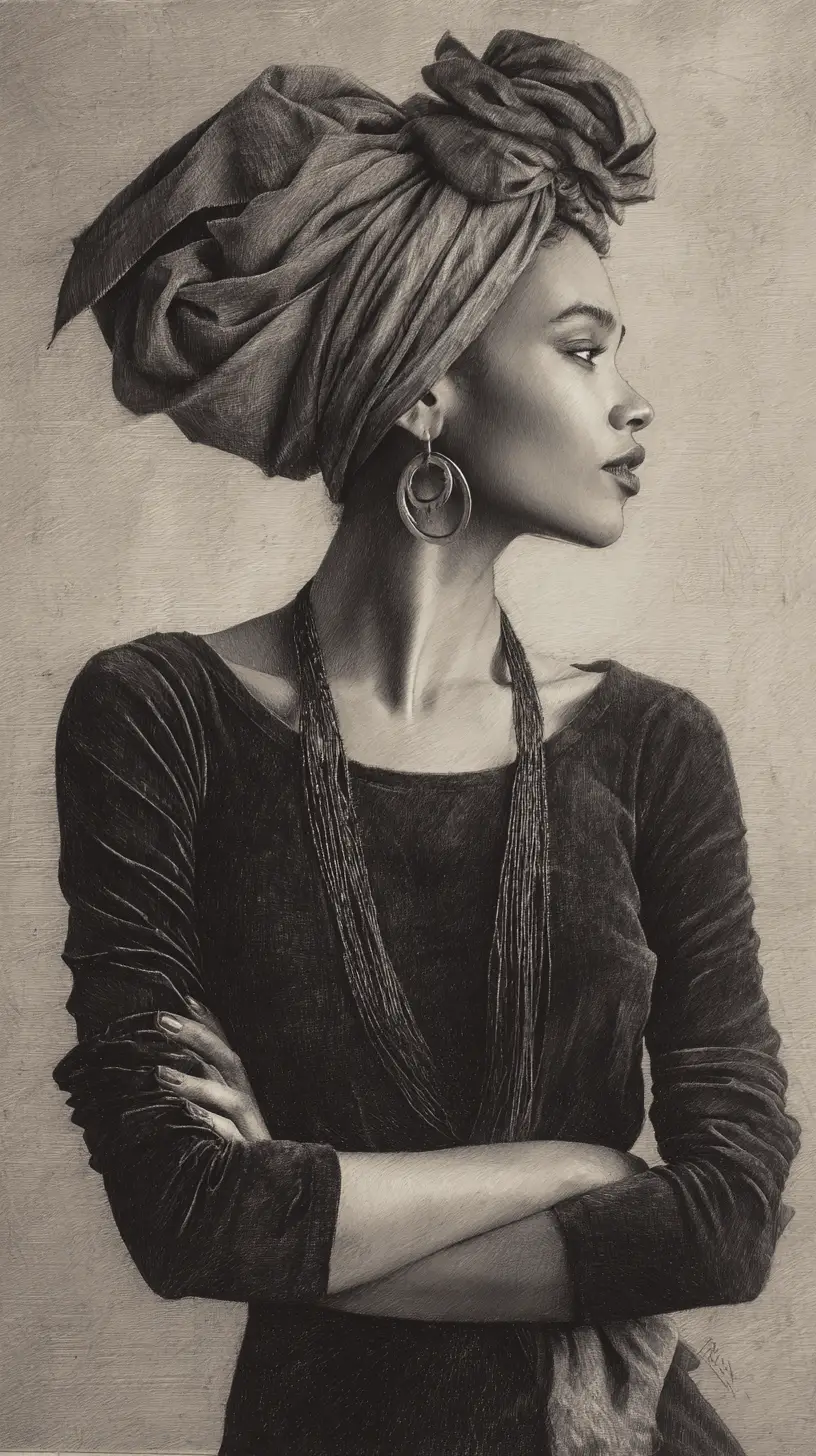 Charcoal bust portrait of a young woman in profile view