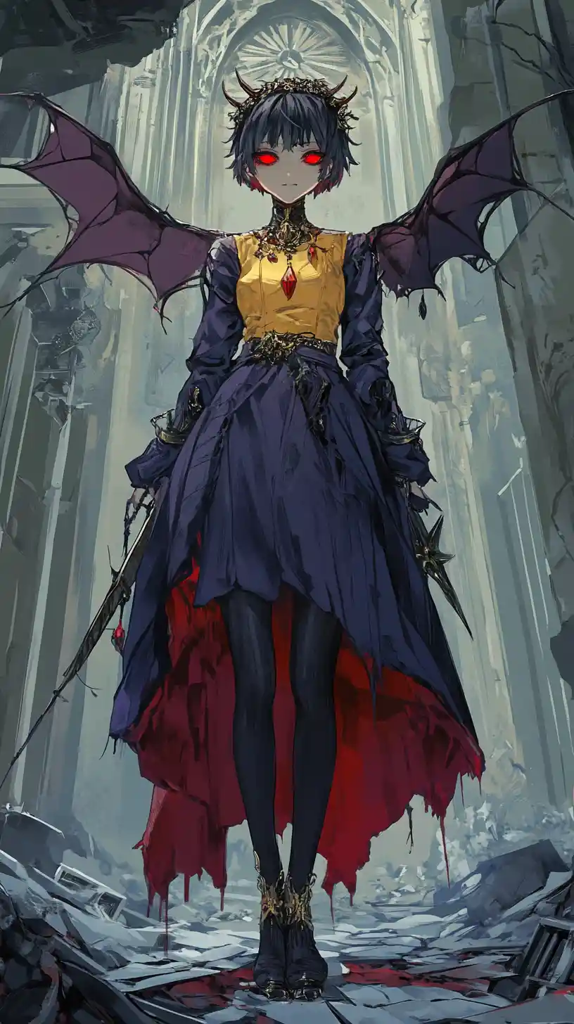Anime girl with monstrous eyes and ornate fantasy outfit