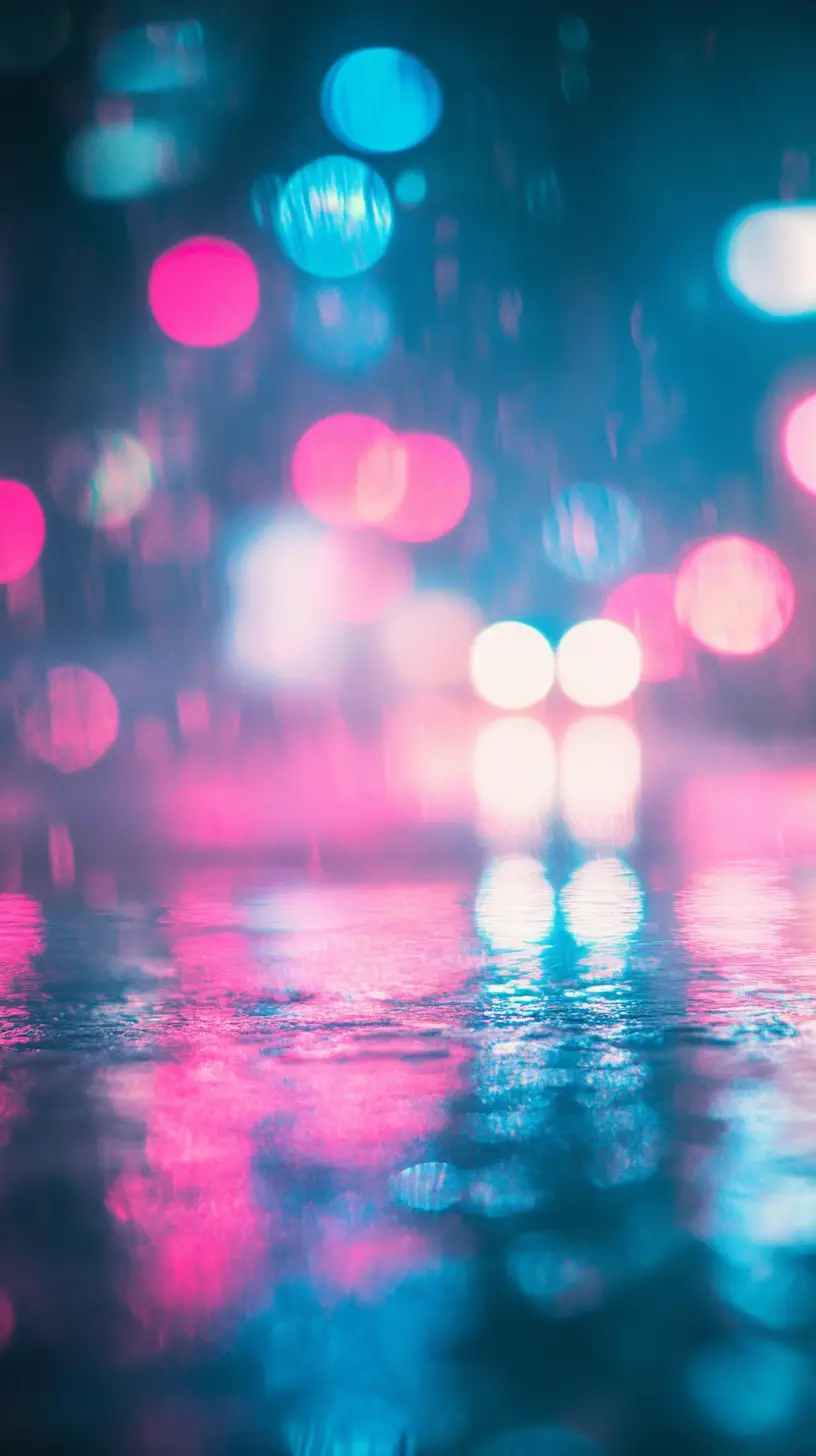 Dreamy abstract bokeh lights in blue and pink at night