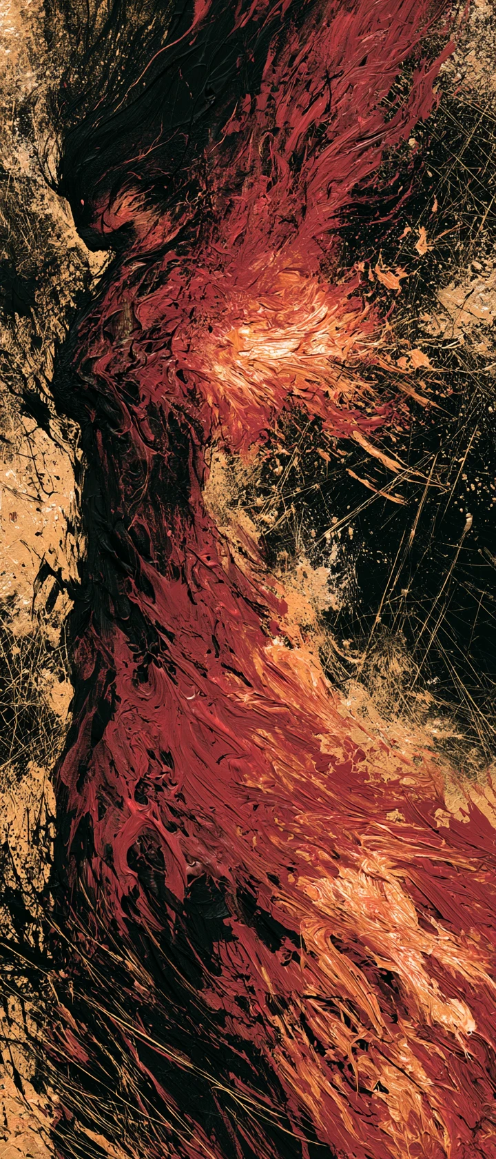 Phoenix Emerging From Dark Shell In Abstract Impasto Fire
