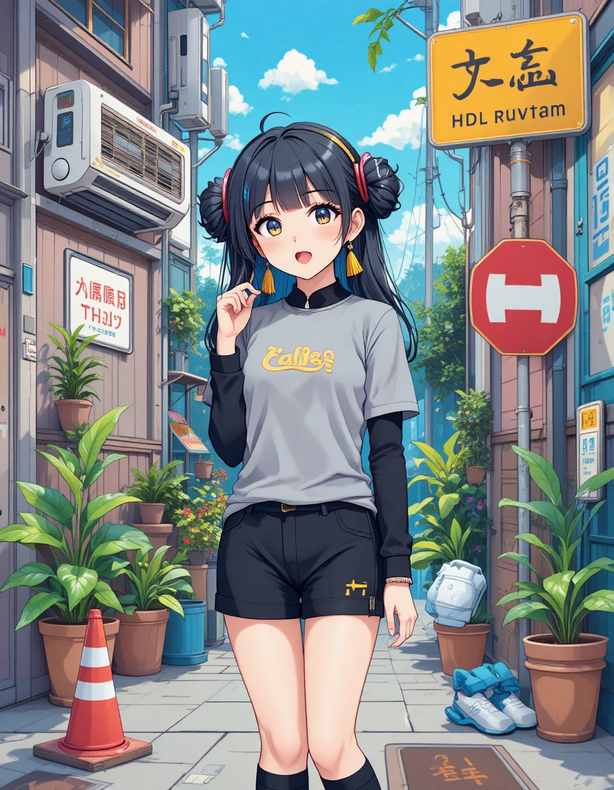 Anime girl in casual outfit standing in a simple room