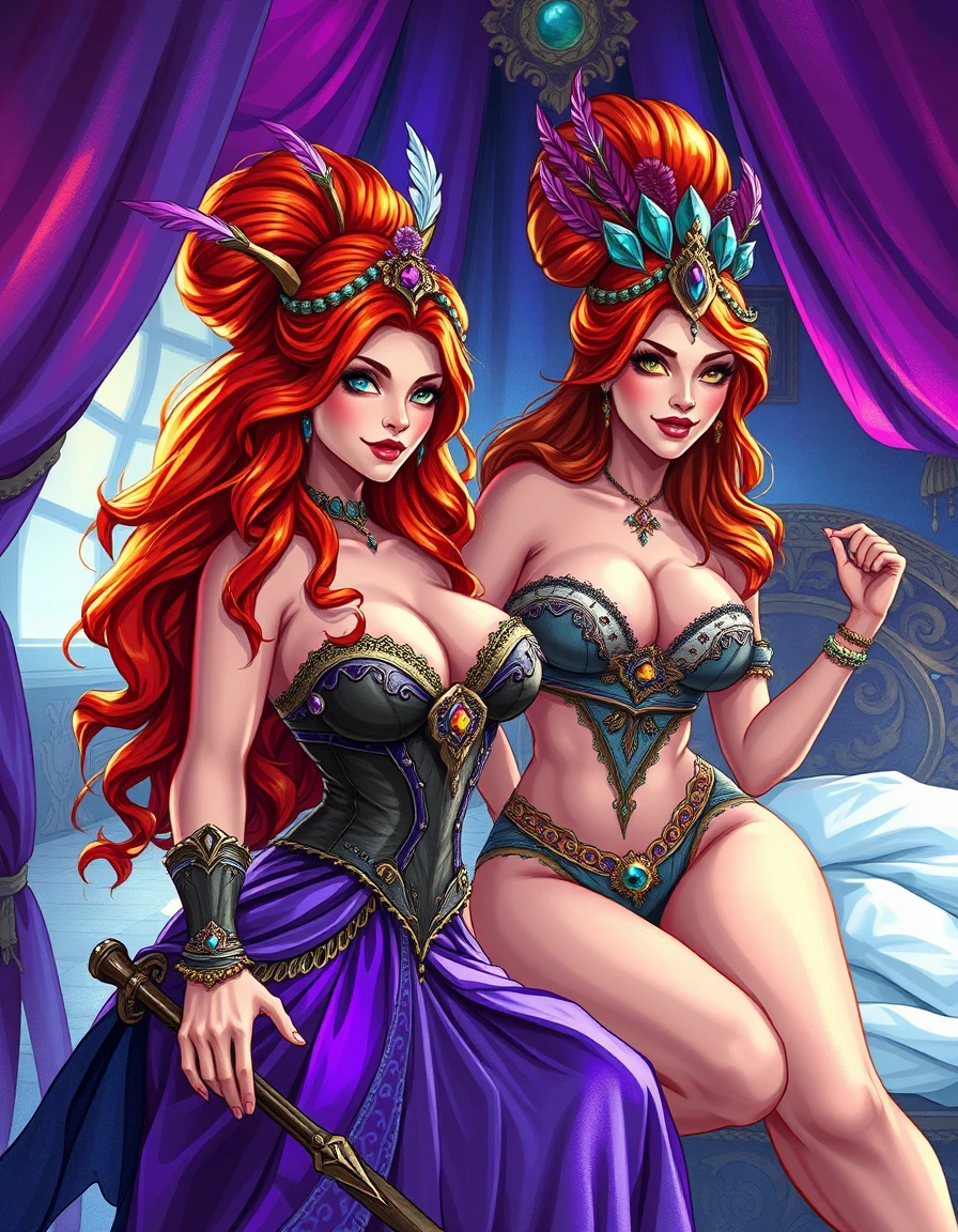 Playful redheaded warrior goddess in a viking longhouse