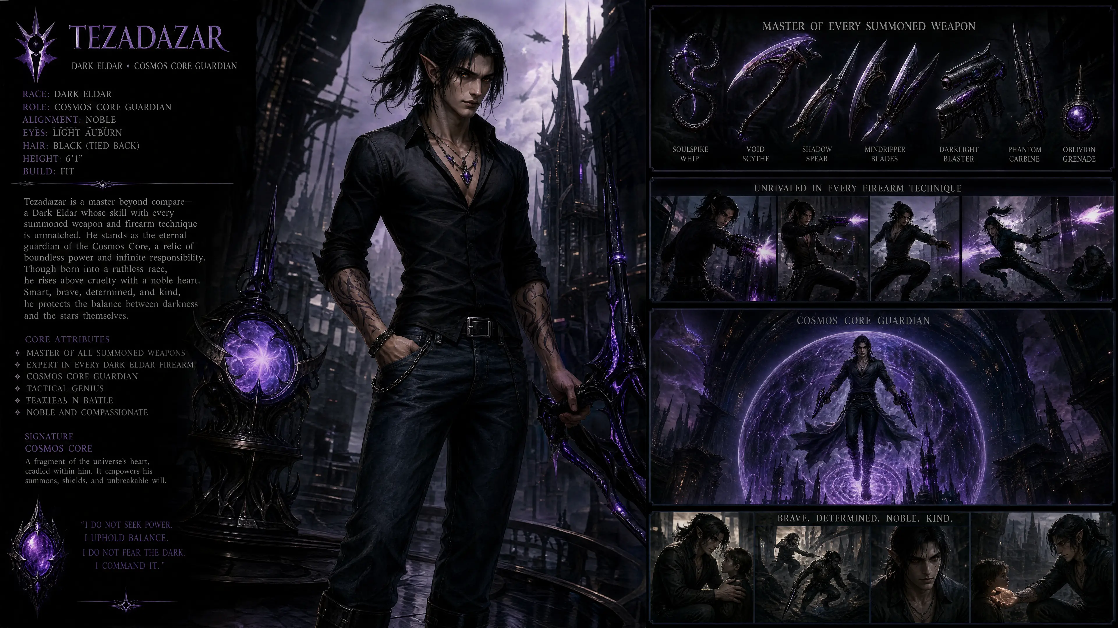 Cosmic guardian warrior in casual clothes with dark aura
