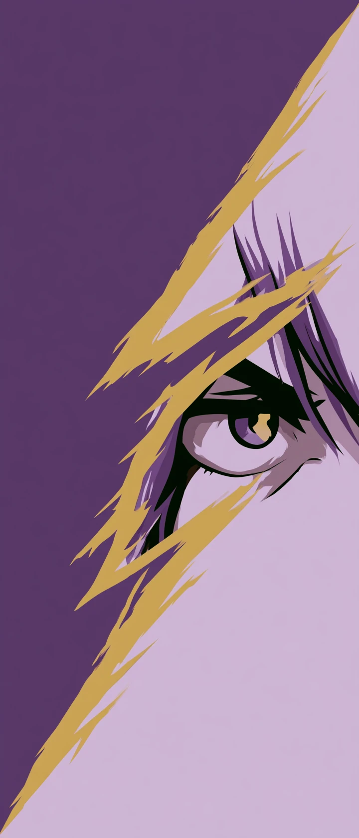 Diagonale violette Flagge mit goldenem Blitz und Anime-Auge