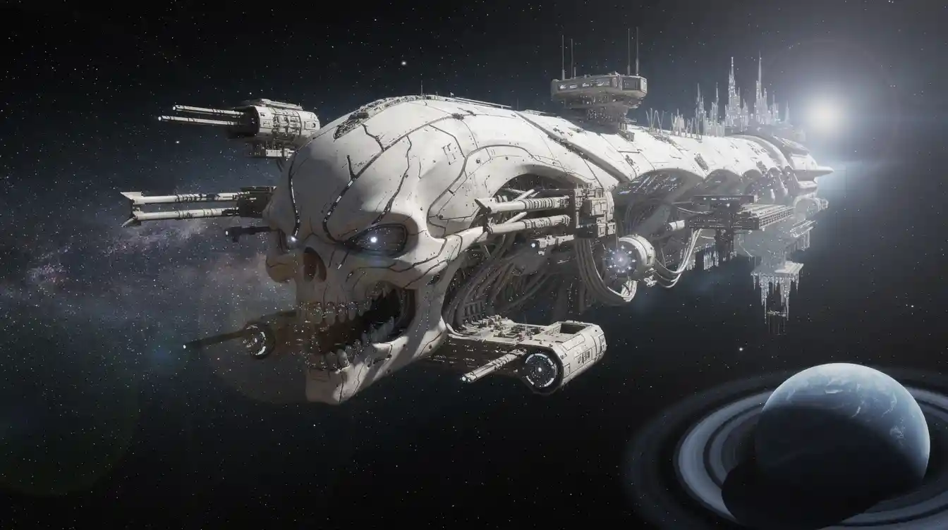 Colossal Alien Attack Ship Cruising Through Deep Space