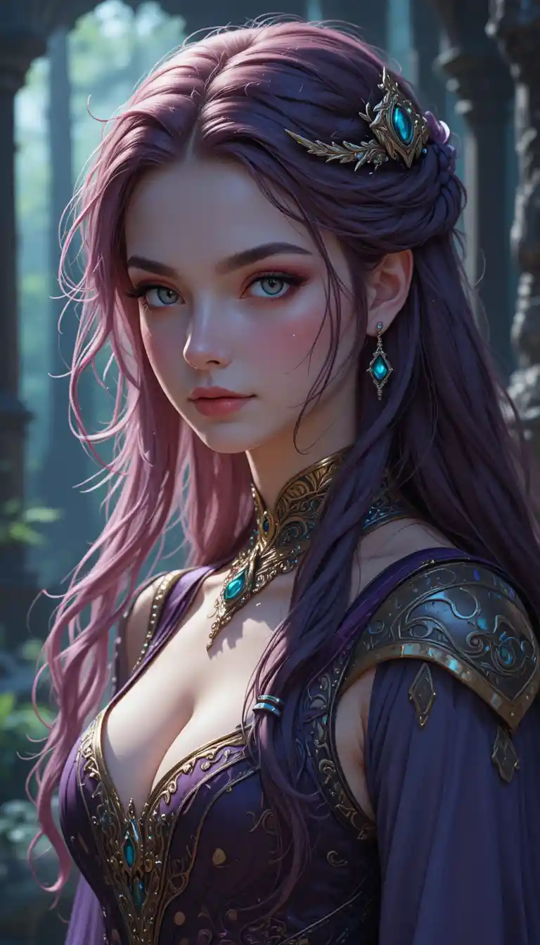 Young anime spirit girl in a magical fantasy world