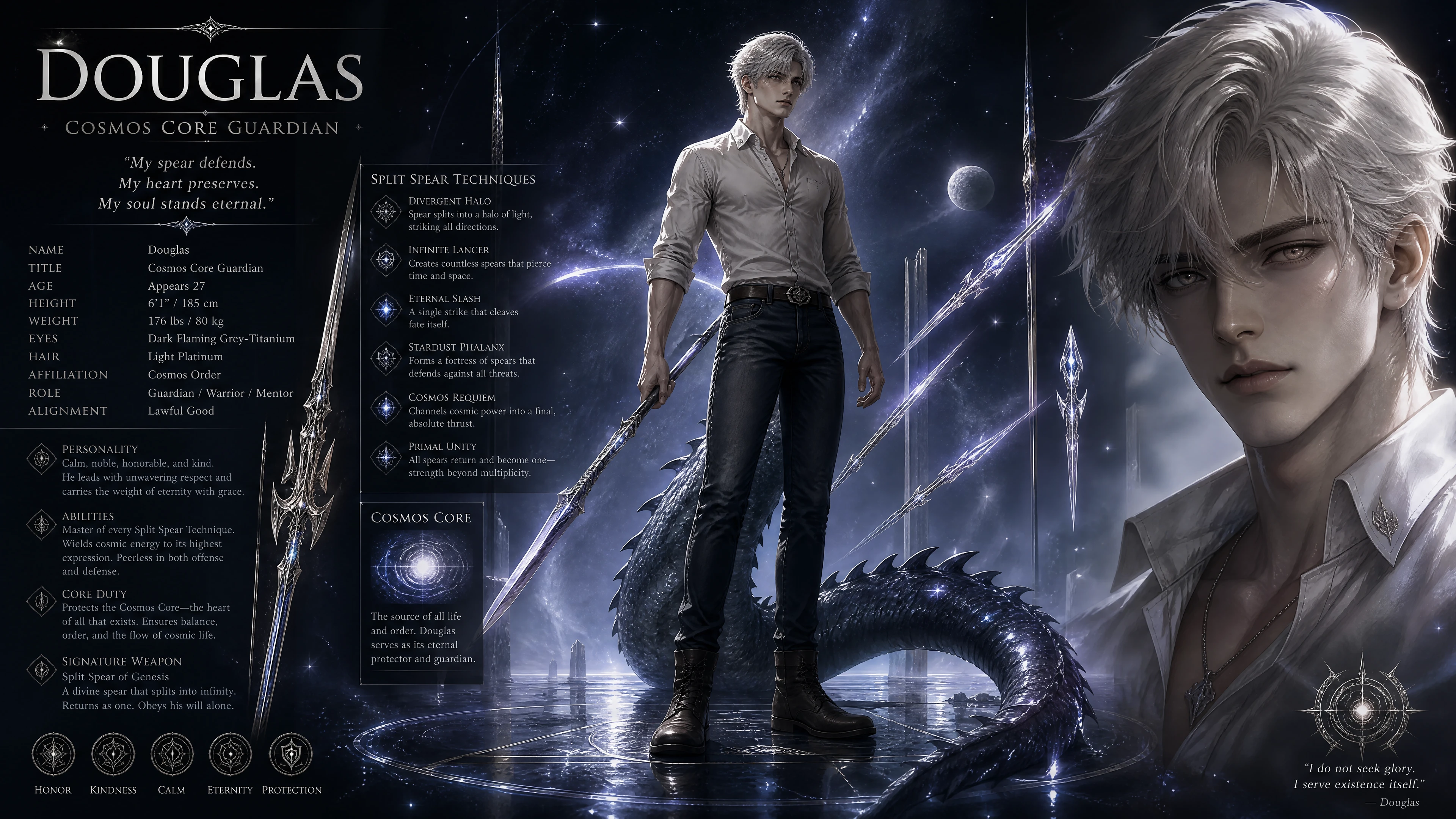 Noble cosmic guardian man with alligator tail