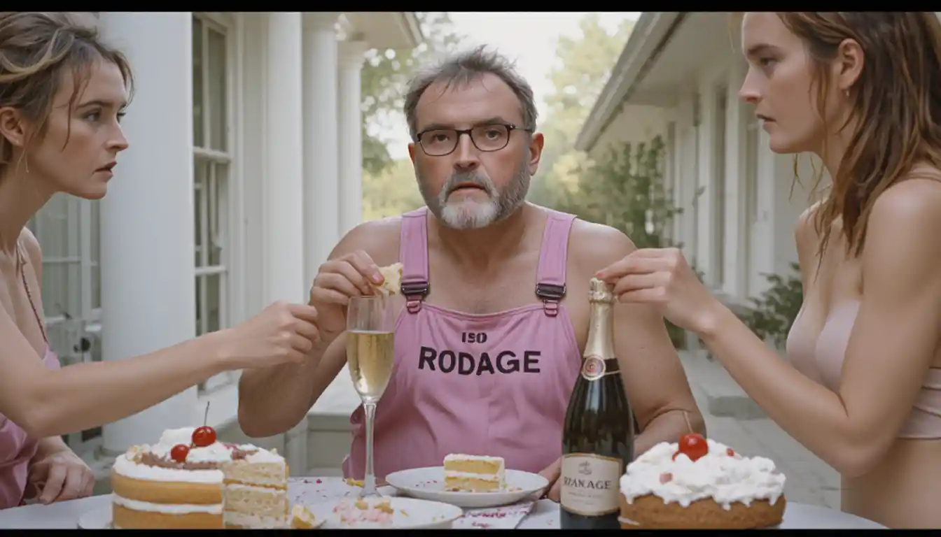 Playful outdoor celebration with man being fed cake