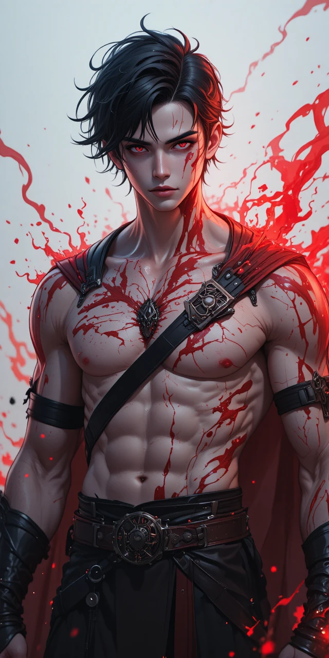 Young anime warrior with red marks and glowing aura