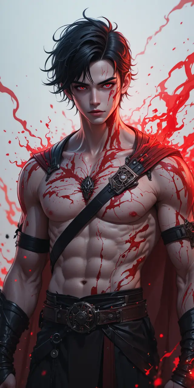 Young anime warrior with red marks and glowing aura