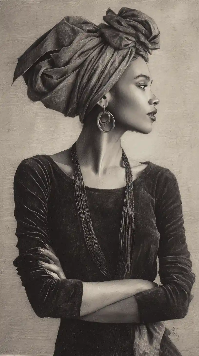Charcoal bust portrait of a young woman in profile view