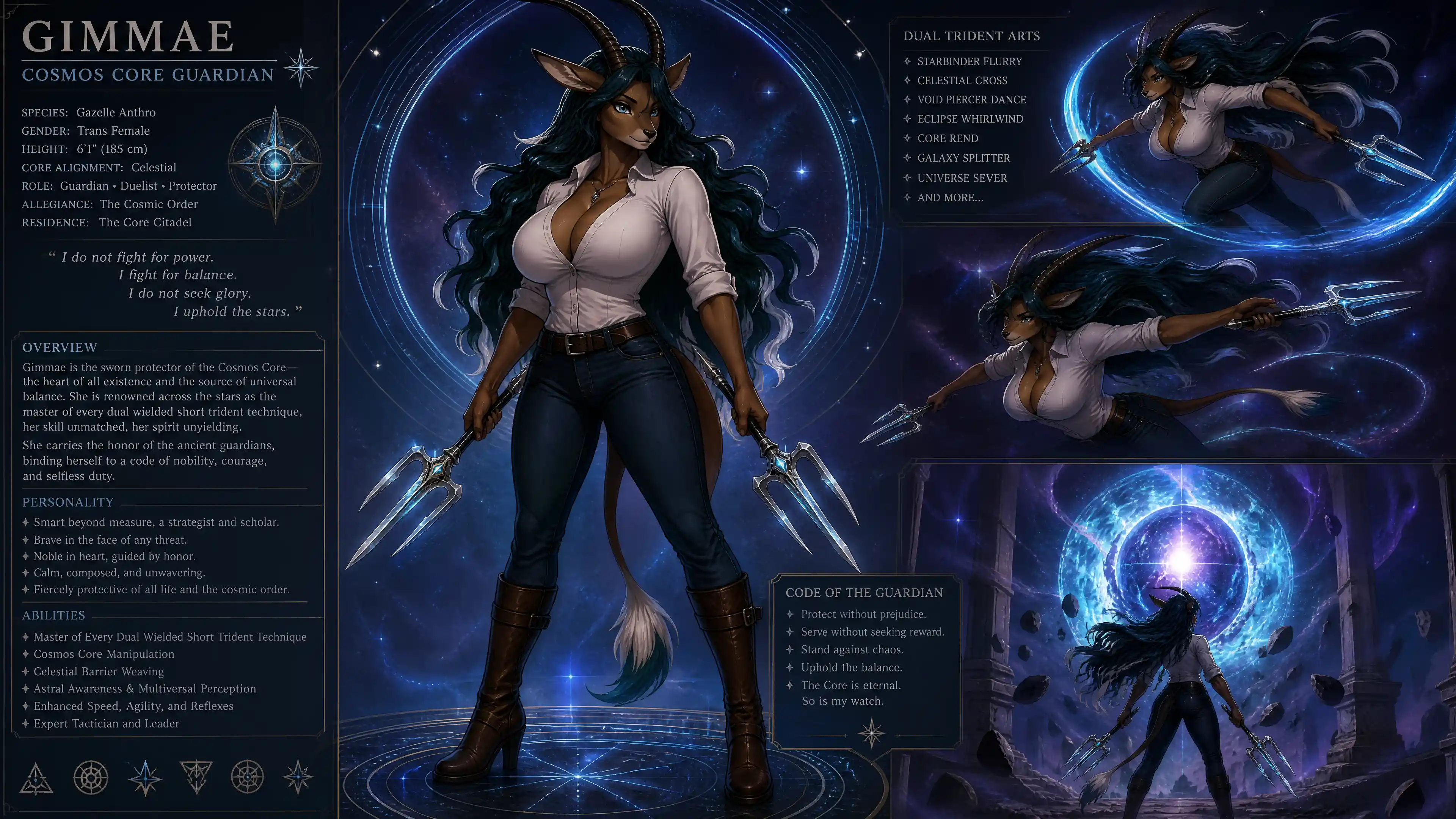 Anthro gazelle guardian woman in jeans shirt and boots