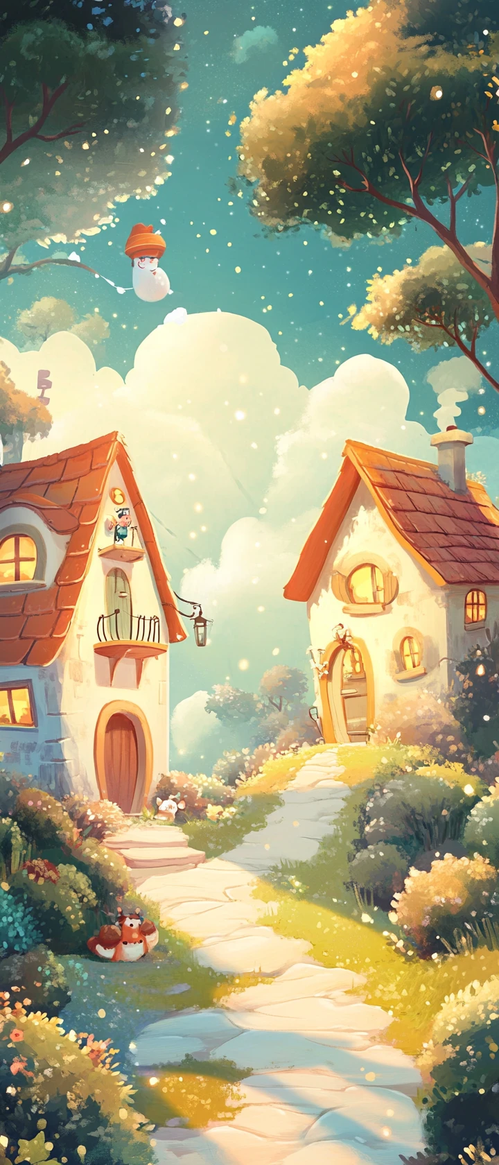 Illustrazione infantile in stile anime con luminosi colori pastello