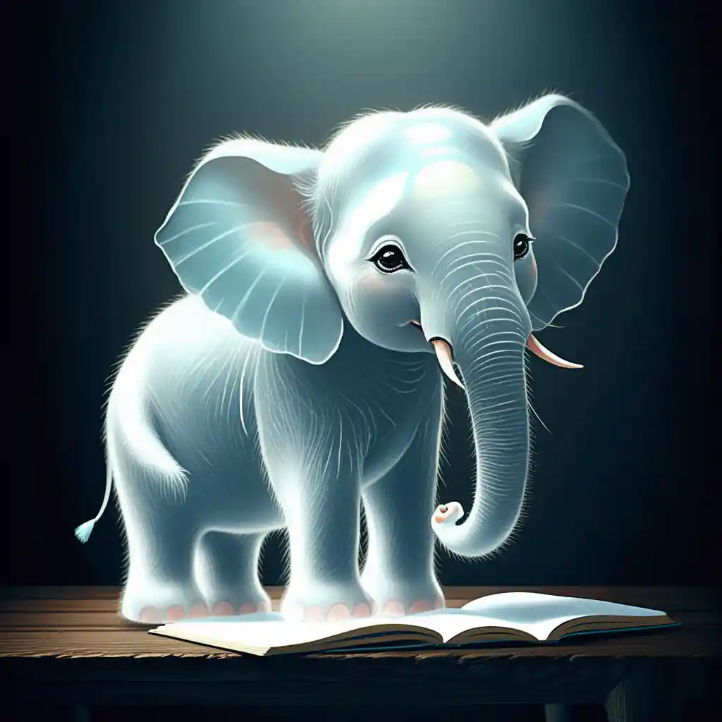 Cute baby elephant peeking over a wooden kitchen table