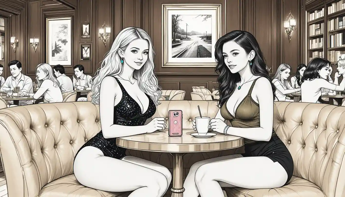 Two young women chatting at a cozy indoor cafe table