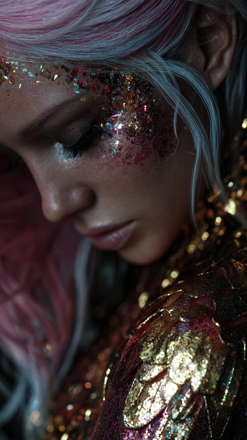 Holographic close up of a luminous feminine figure