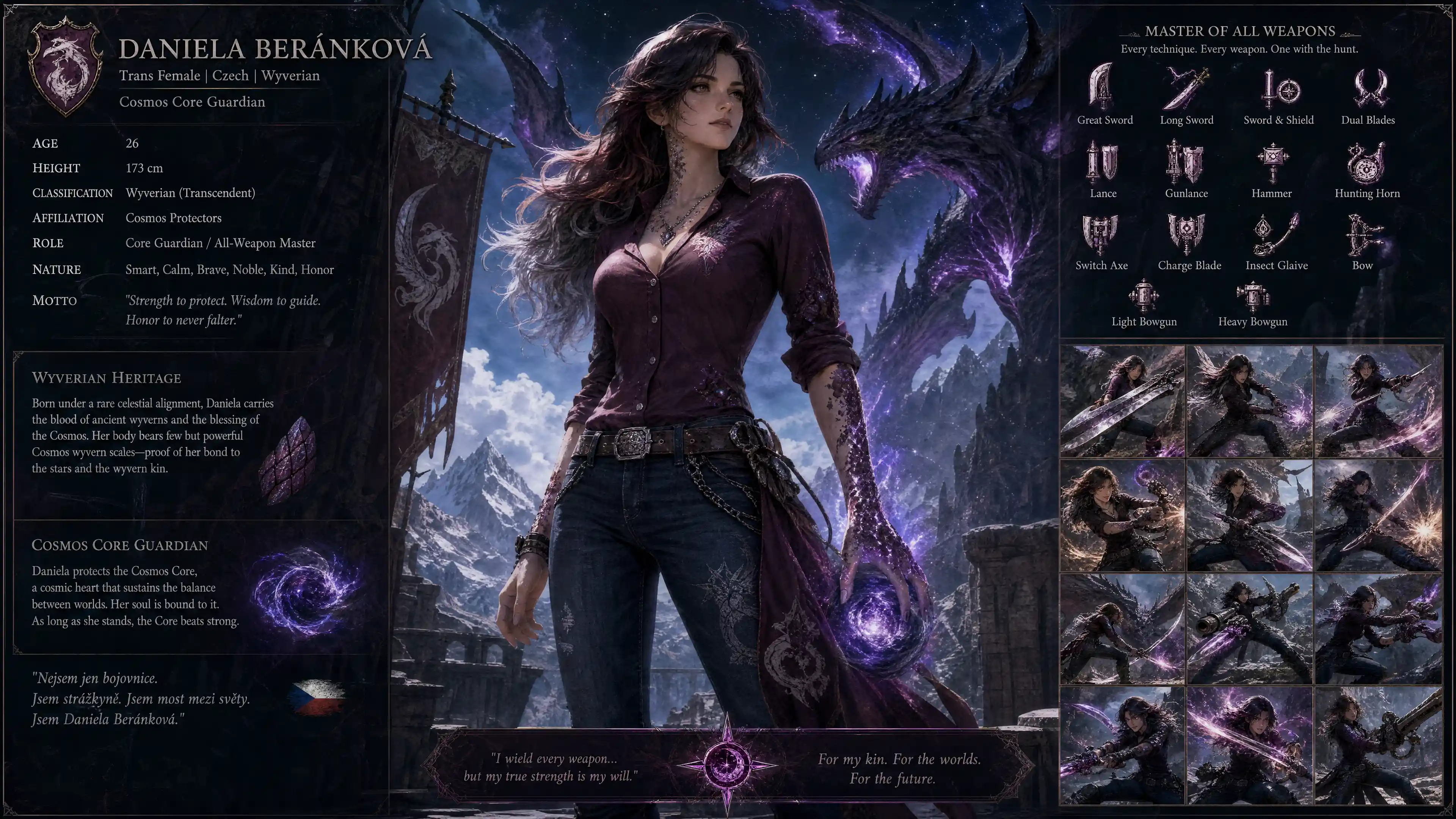 Brave wyvern scaled woman in casual clothes standing tall