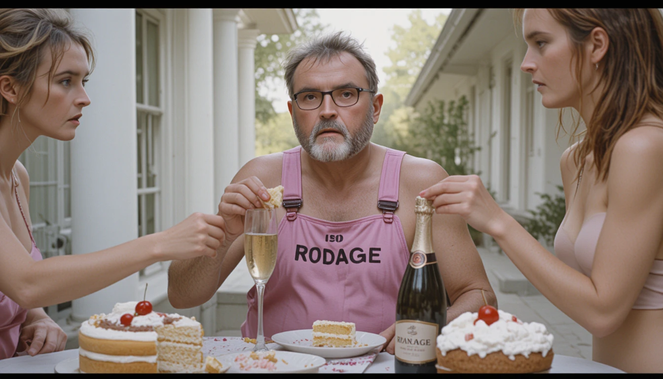 Playful outdoor celebration with man being fed cake