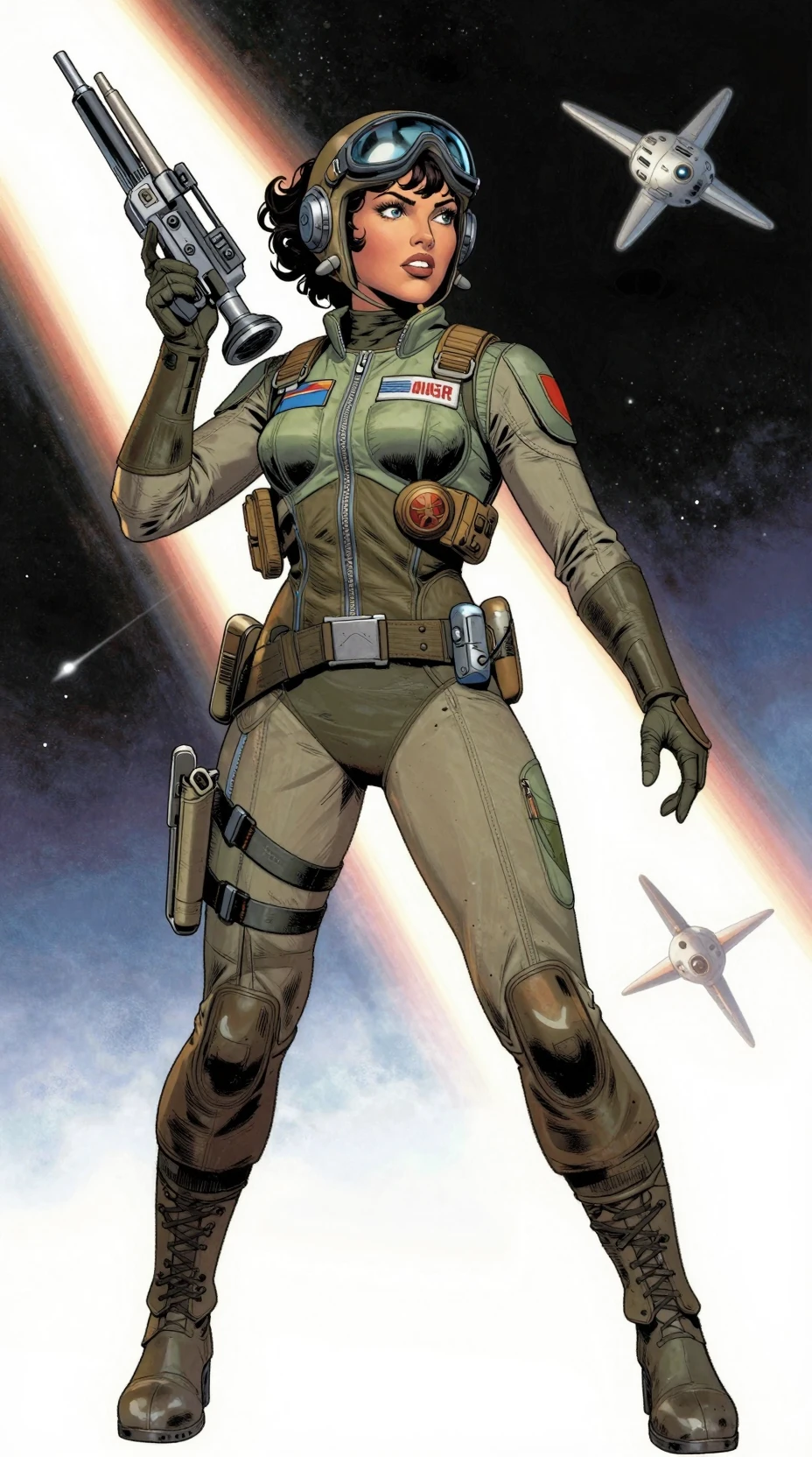Short female space pilot from the distant 82nd century
