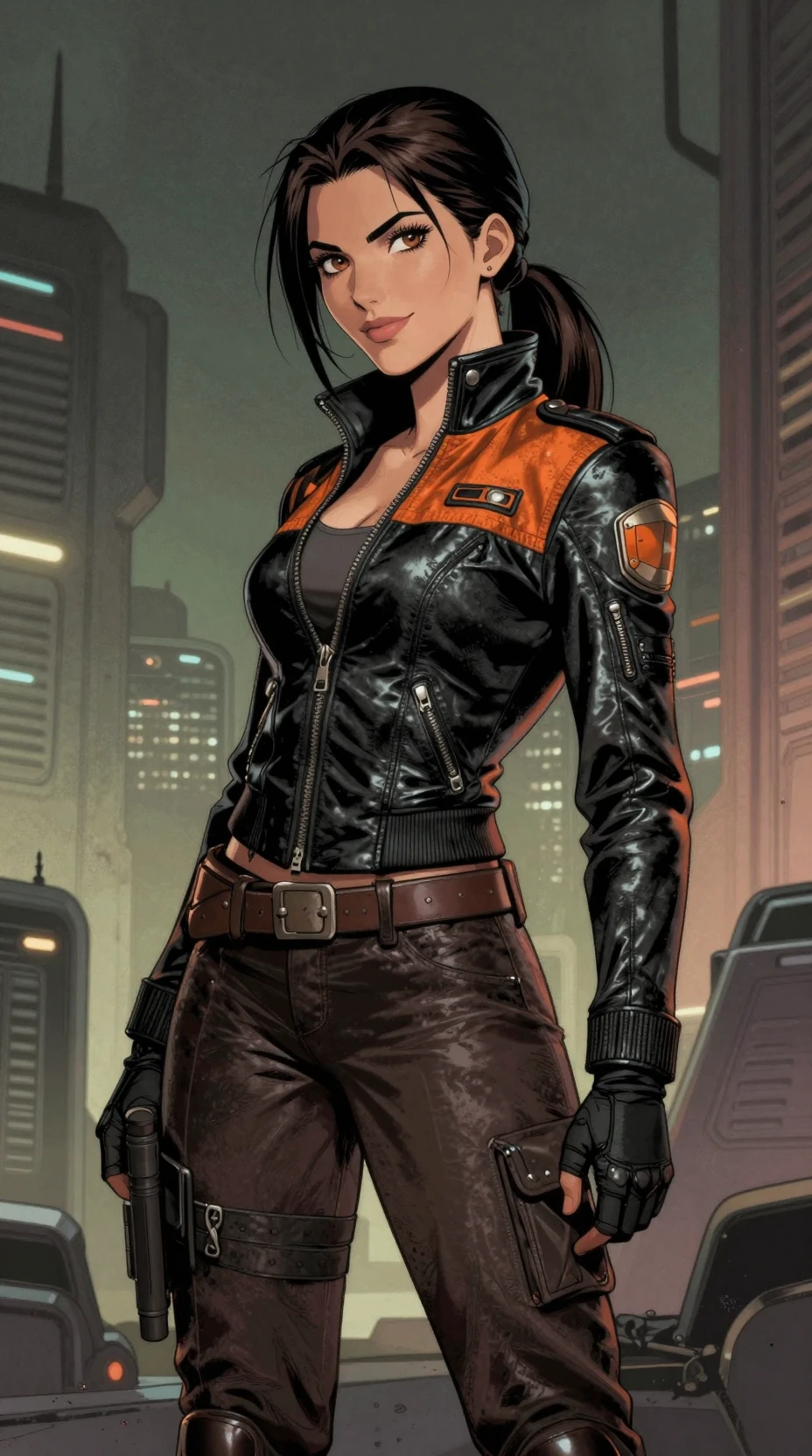 Young space rogue warrior in a gritty futuristic city