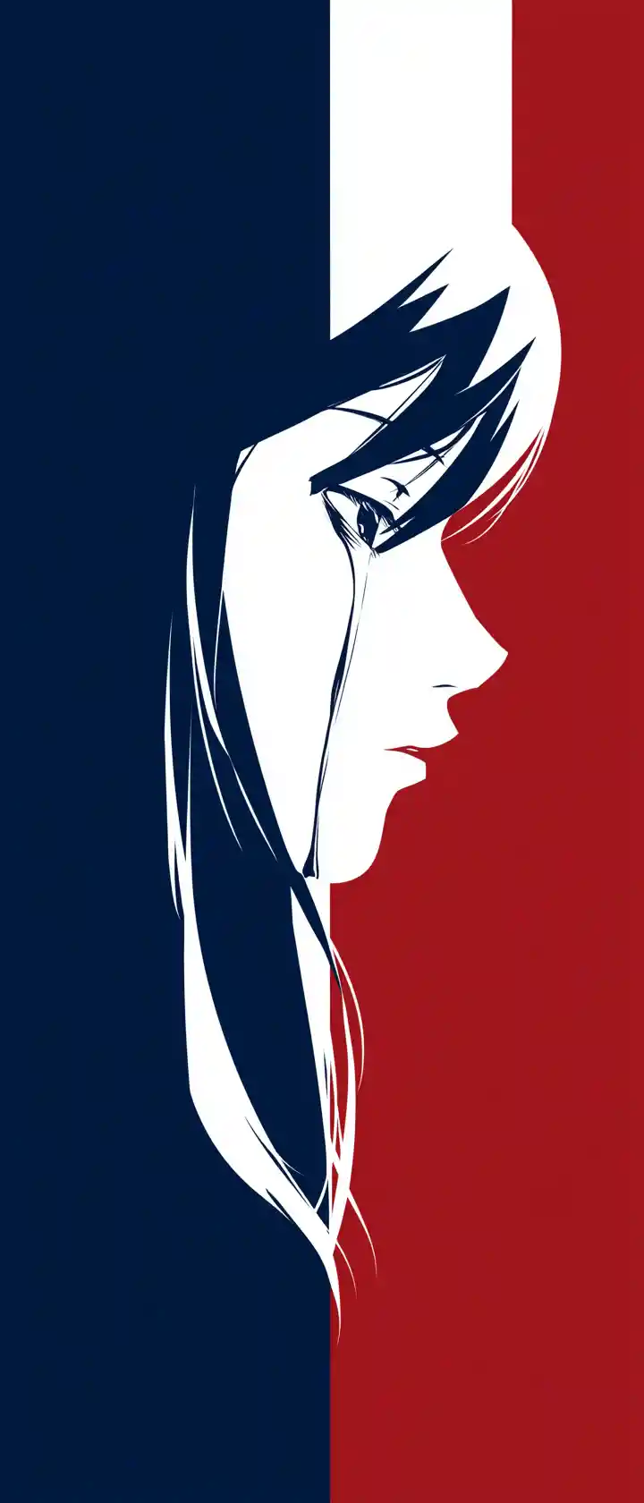 Minimalist anime girl crying on vertical tricolor flag