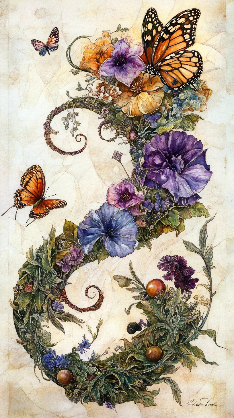Enchanted geometric botanical garden in surreal watercolor