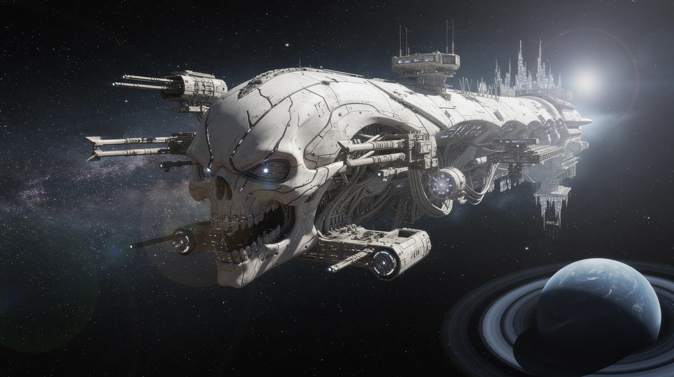 Colossal Alien Attack Ship Cruising Through Deep Space