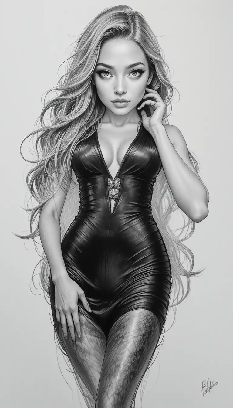 Black and white portrait of a woman with wavy hair