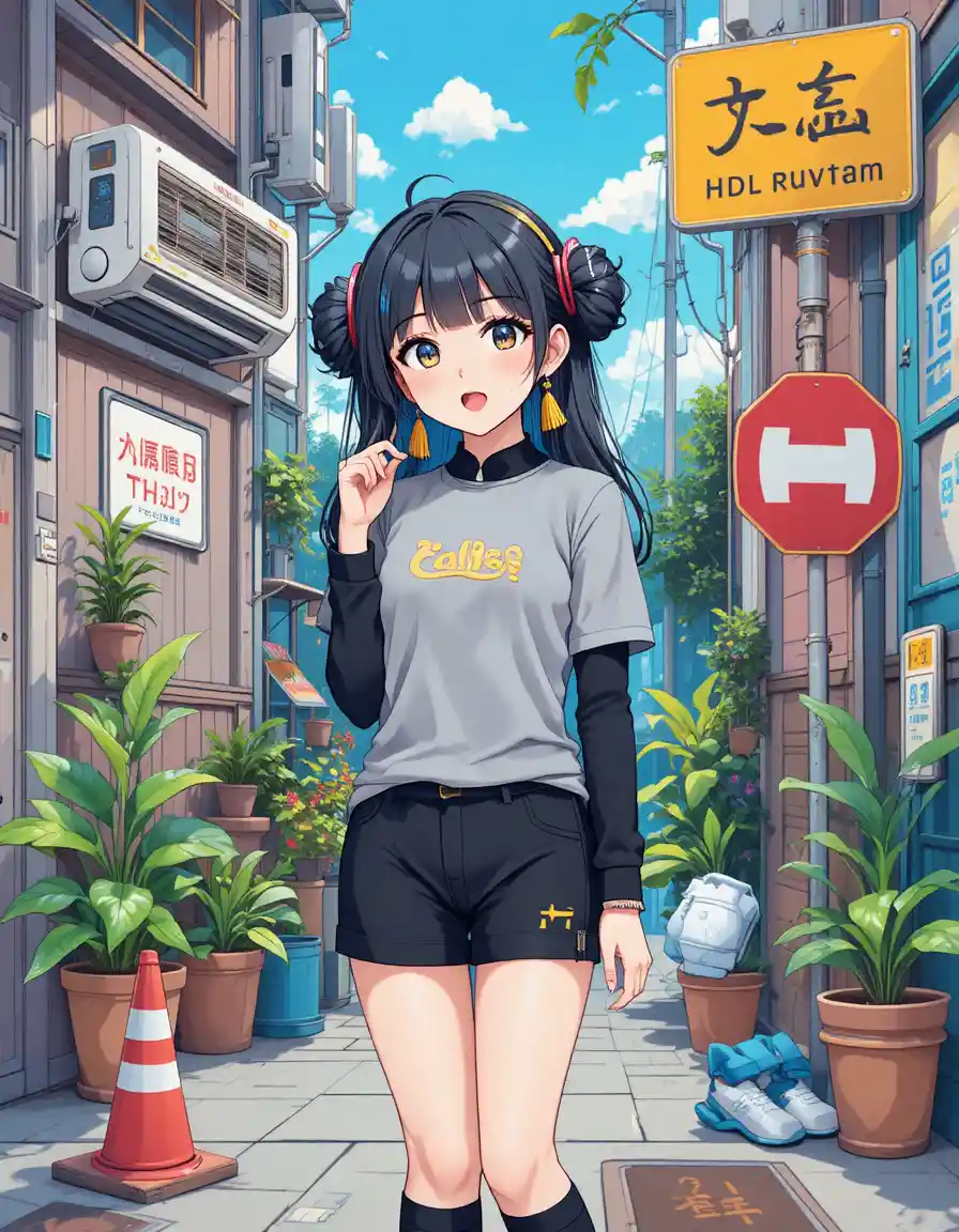 Anime girl in casual outfit standing in a simple room