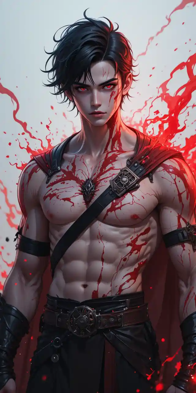 Young anime warrior with red marks and glowing aura