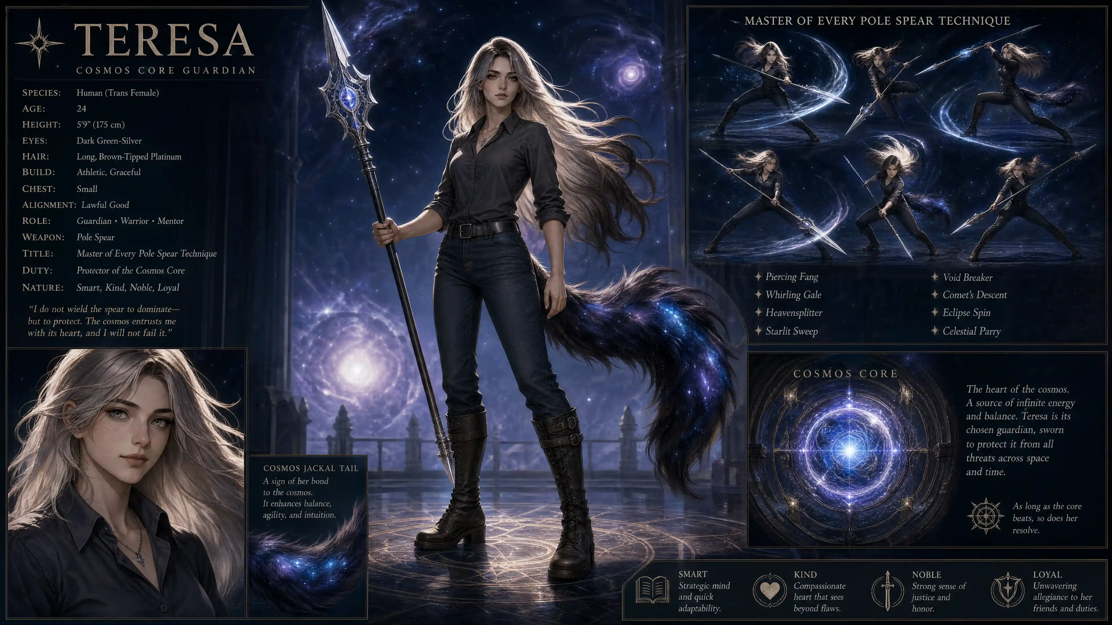 Cosmic guardian woman with spear and jackal tail