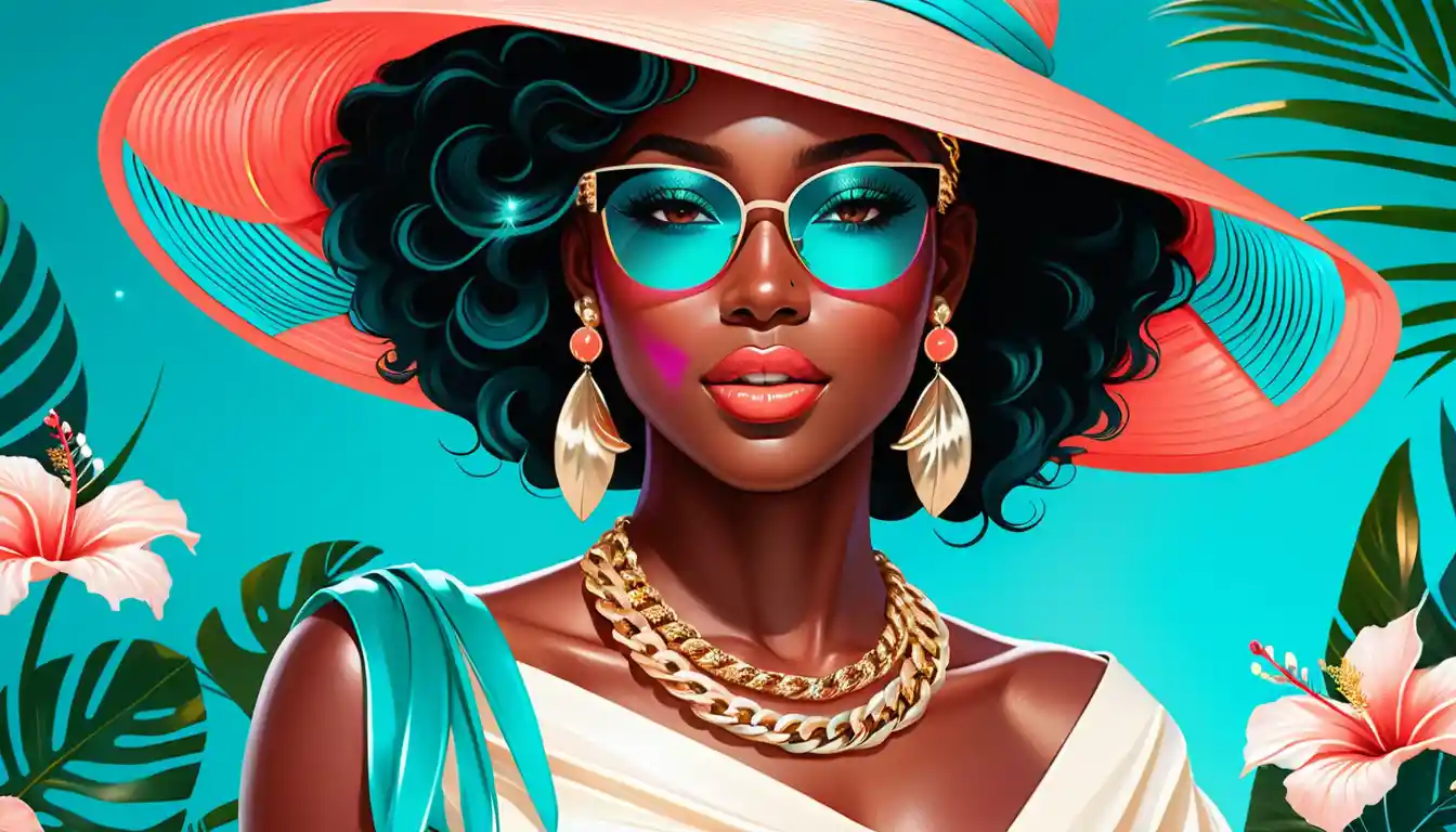 Glam cartoon portrait of a stylish Black woman