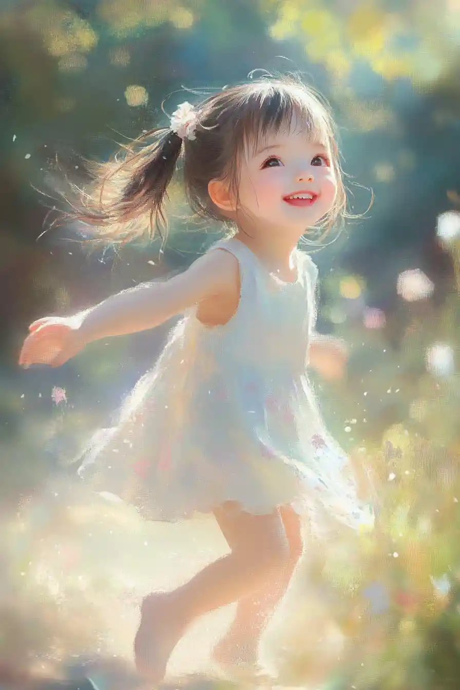Cute anime girl in bright whimsical pastel illustration