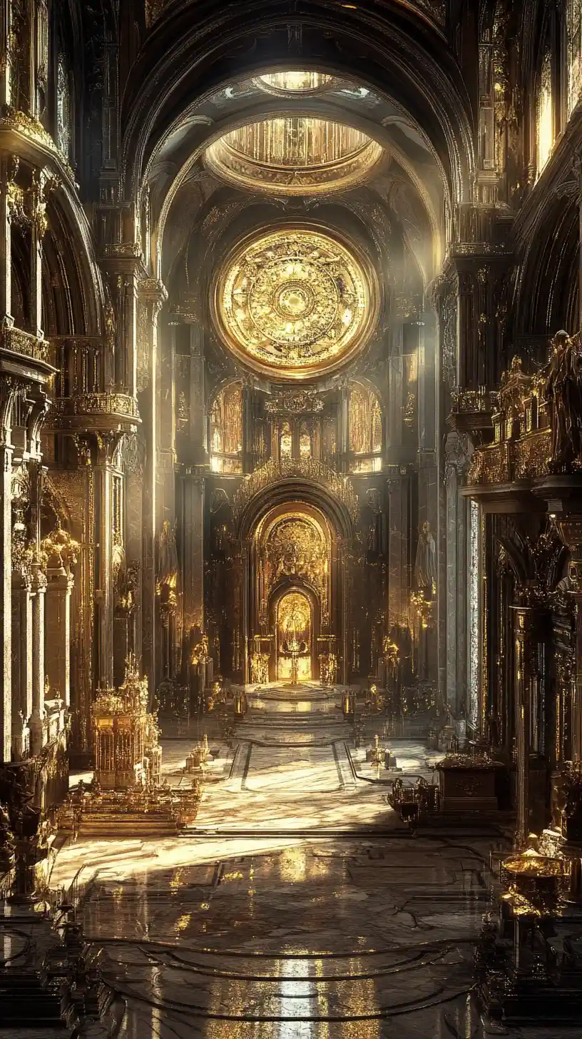 Cathédrales de la Renaissance Cybernétique dans des halls de marbre lumineux