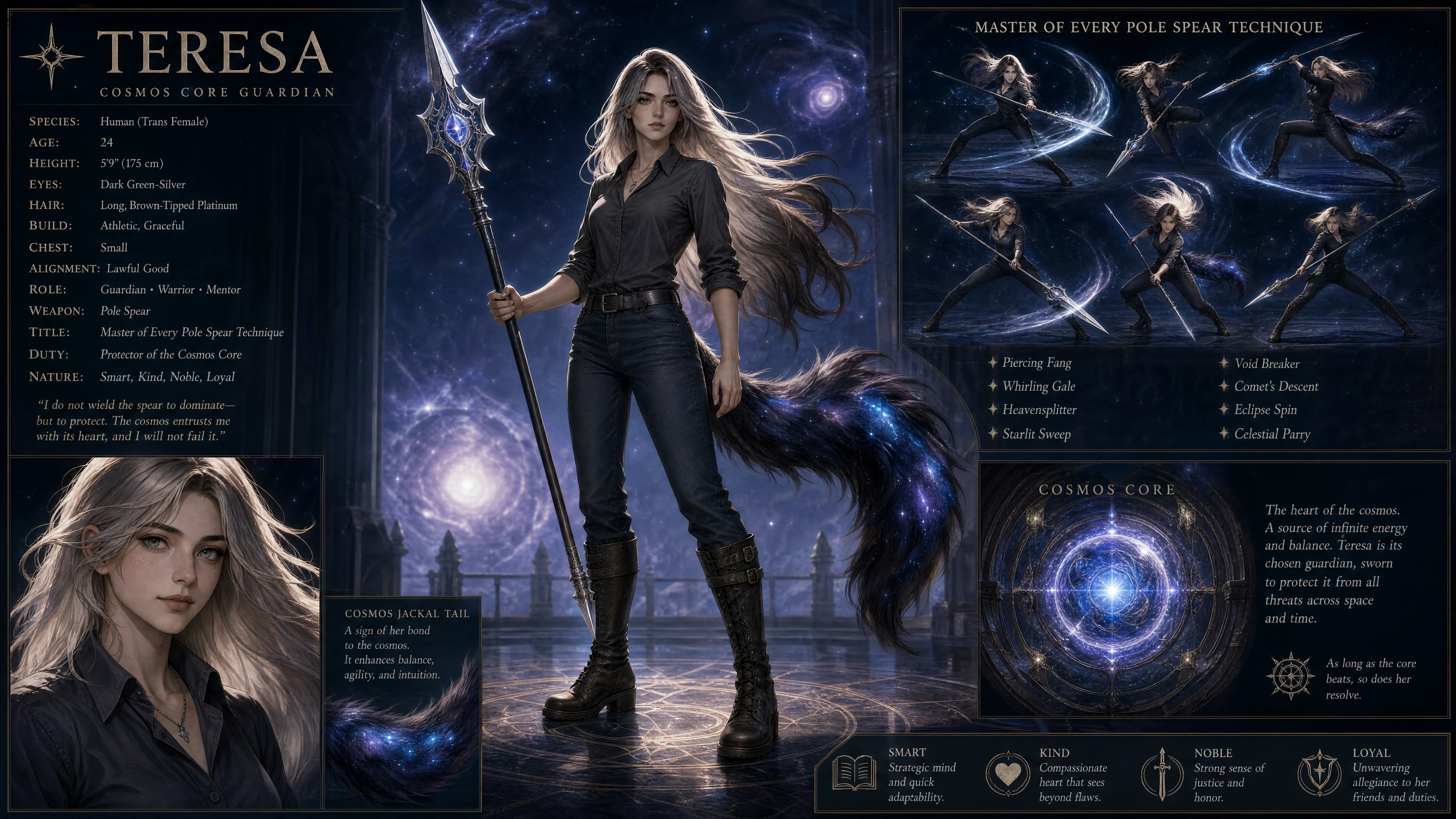 Cosmic guardian woman with spear and jackal tail