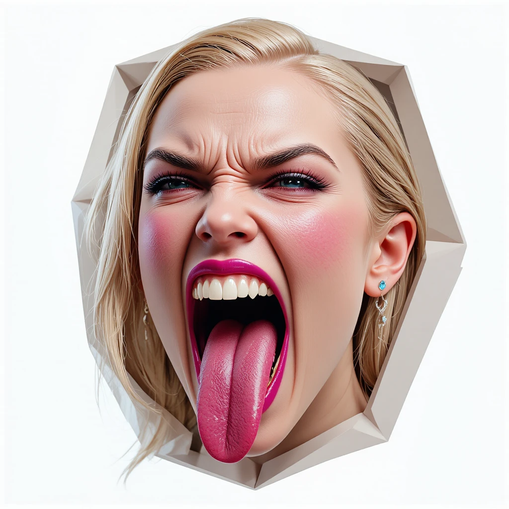 Angry blonde woman vampire head render on white background