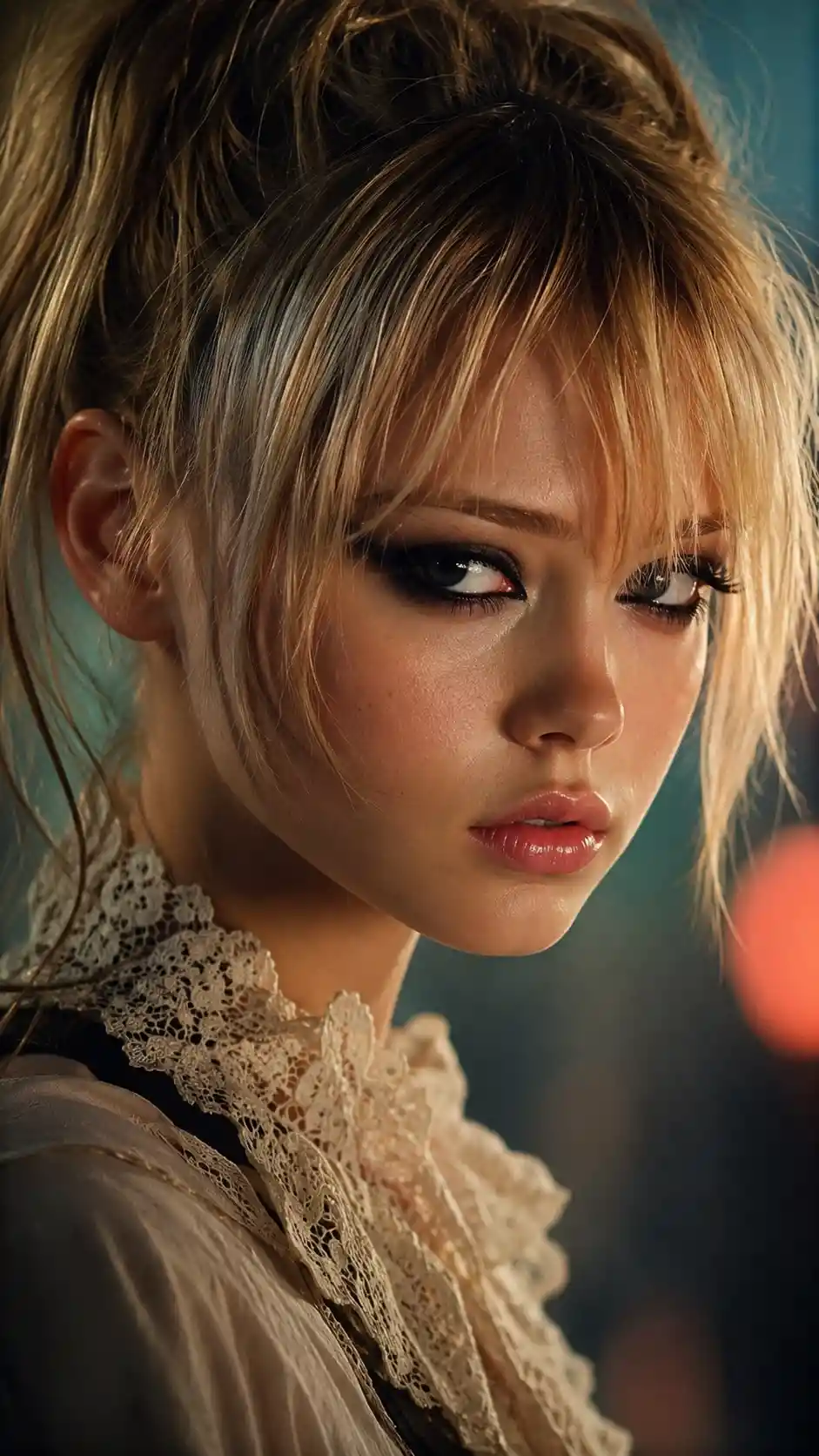 Emo girl extreme close up in cinematic technicolor portrait