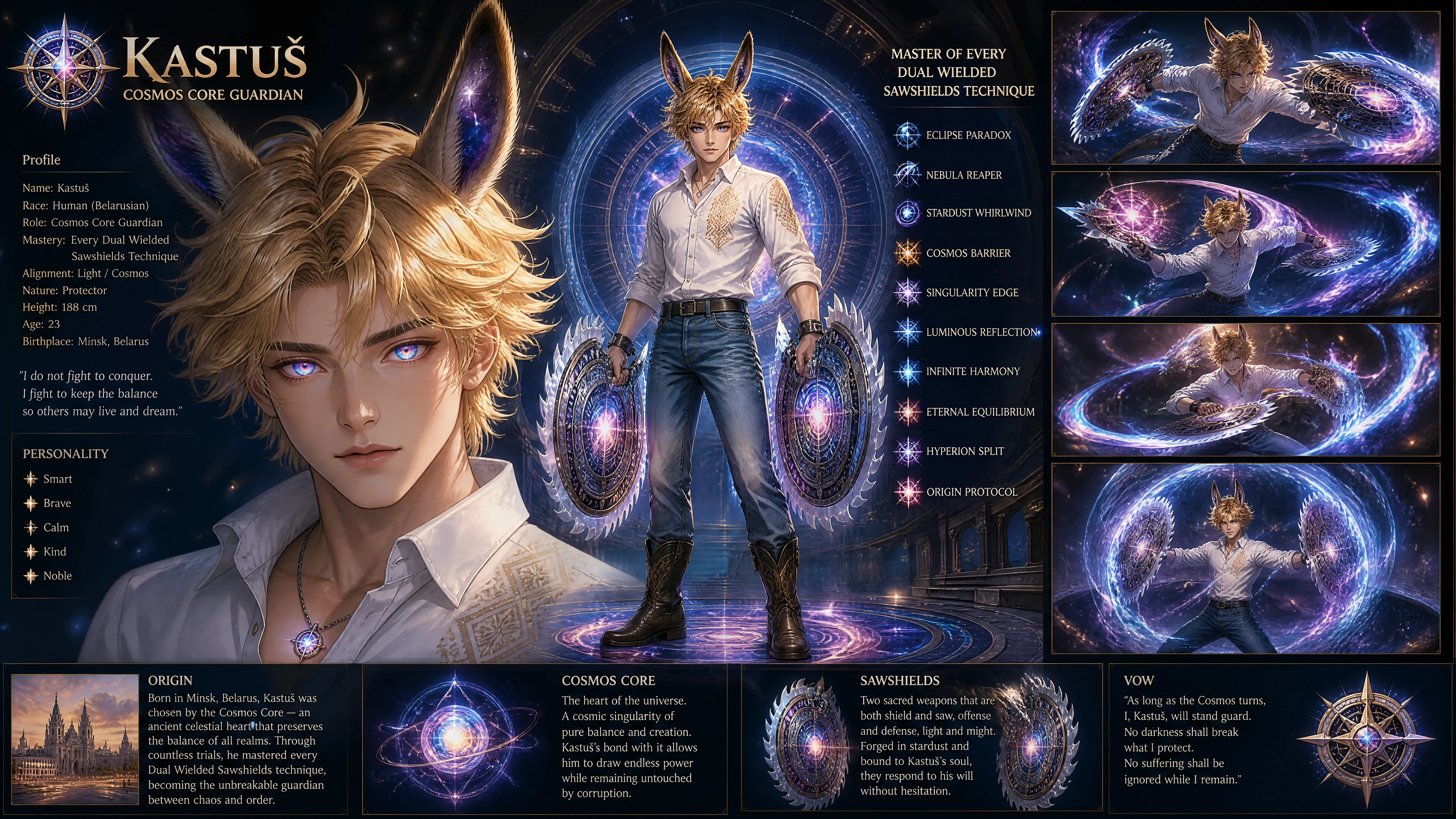 Cosmic guardian man with donkey ears and glowing eyes