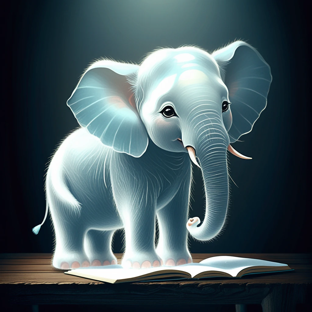 Cute baby elephant peeking over a wooden kitchen table