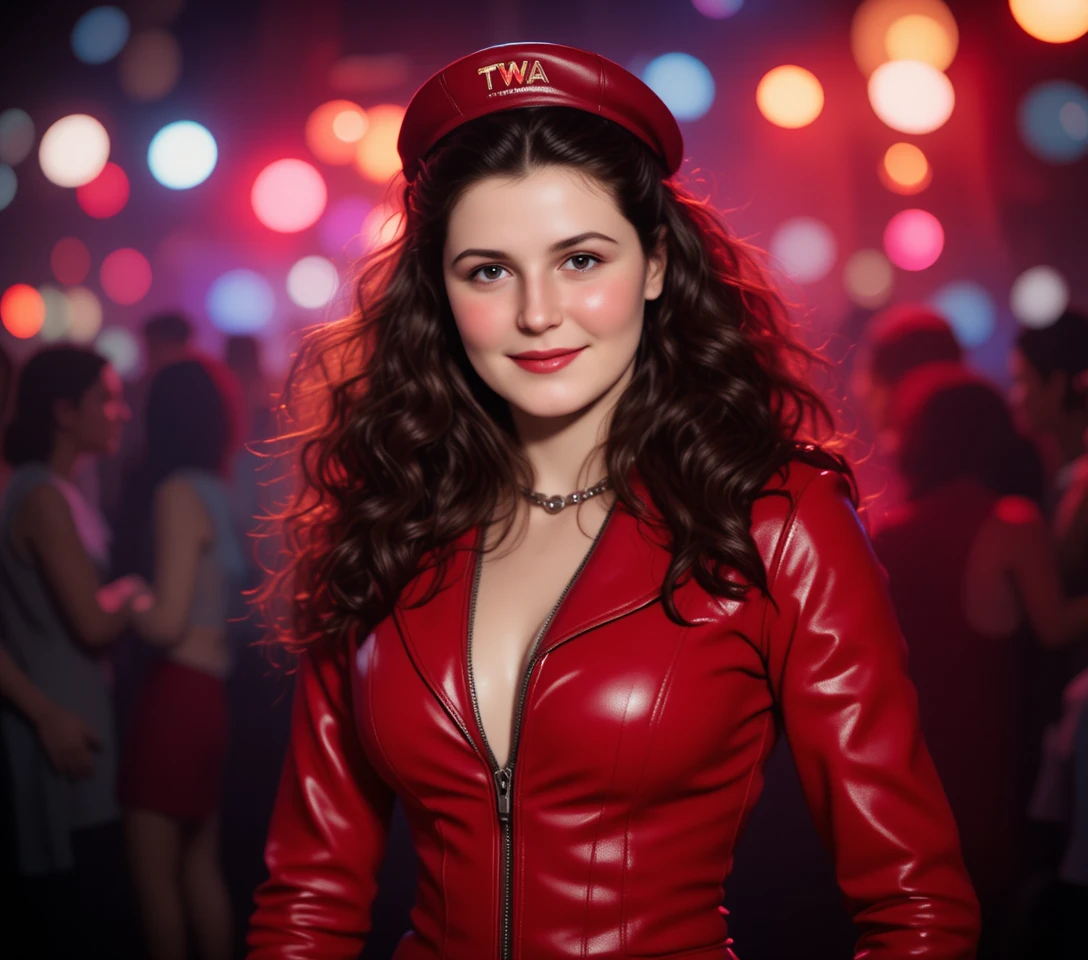 Glamorous stewardess performer with tongue piercing on stage