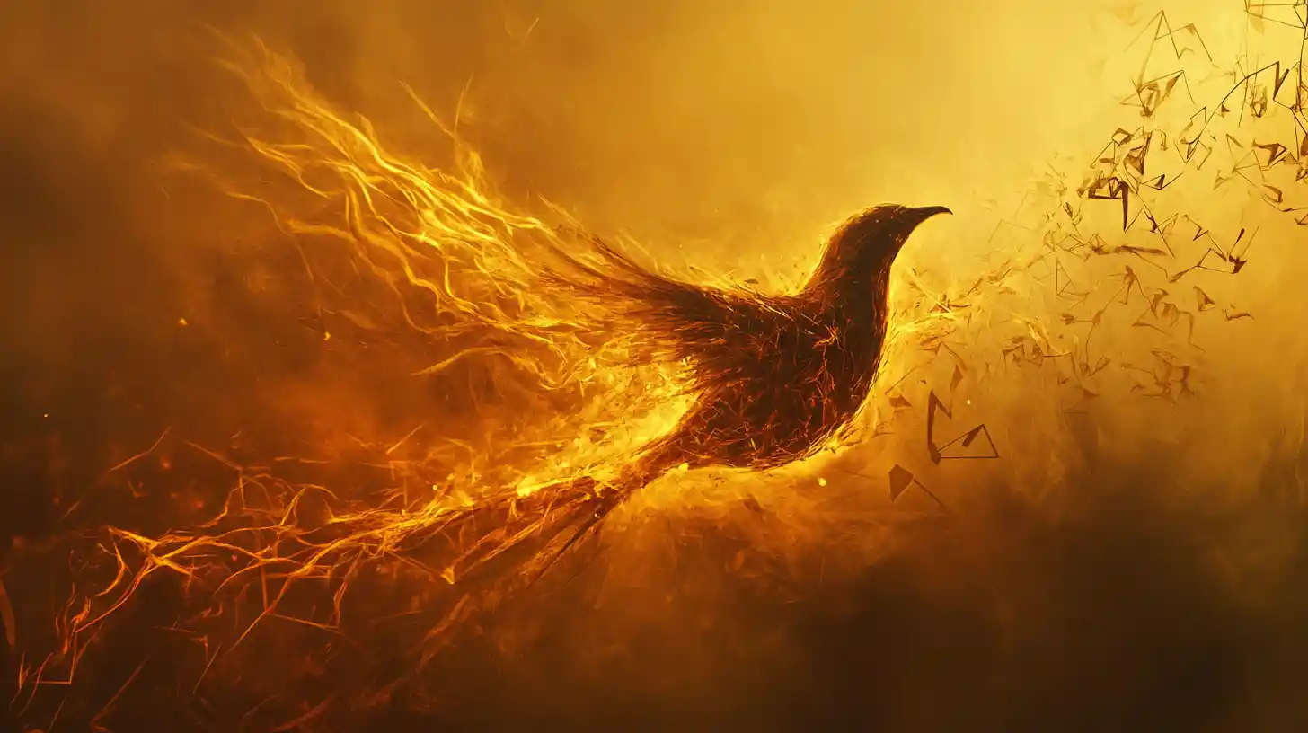 Mythic Bird Transforming Into Flowing Light Silhouettes