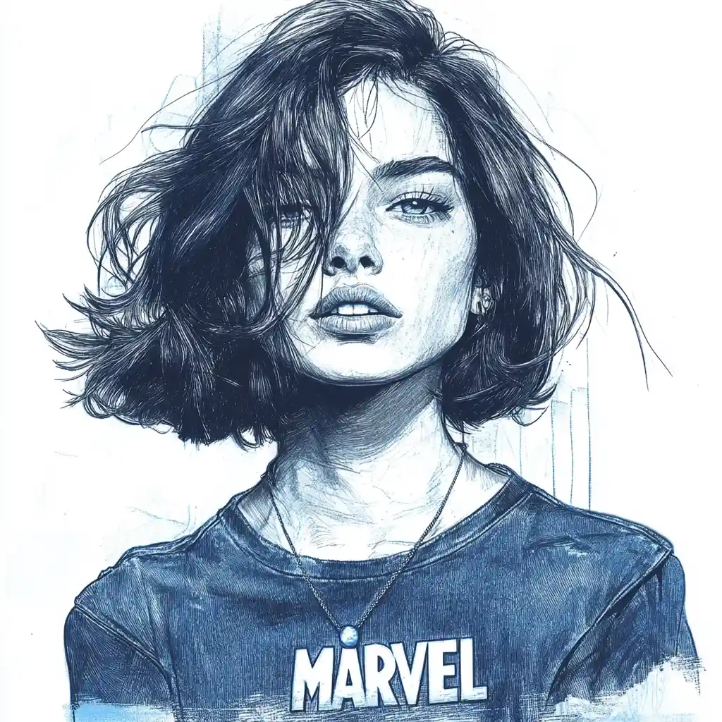 Color pencil portrait of a silver haired freckled girl
